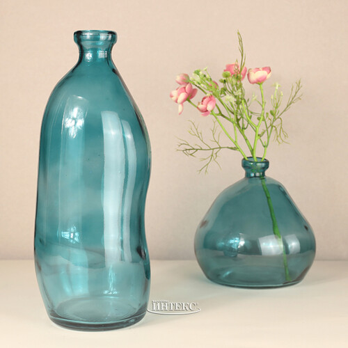 Стеклянная ваза-бутылка Adagio 36 см бирюзовая Koopman