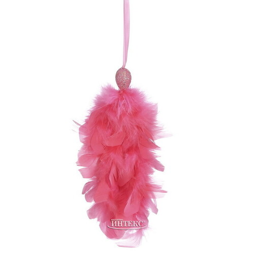 Елочная игрушка с перьями Кисточка Альтео 22 см розовая, подвеска Edelman
