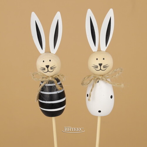 Пасхальные украшения на палочке Кролики Black and White 34 см, 2 шт Breitner