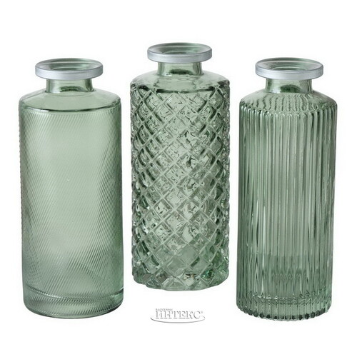 Набор стеклянных ваз Рошель Грин 13 см, 3 шт Boltze