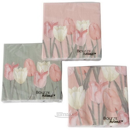 Бумажные салфетки Тюльпаны - Rincone la Piedra 17*17 см розовые, 20 шт Boltze