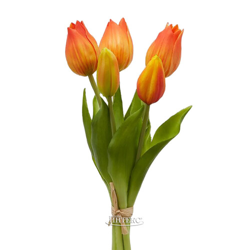 Силиконовые цветы Тюльпаны Parateo 5 шт, 26 см оранжевые EDG