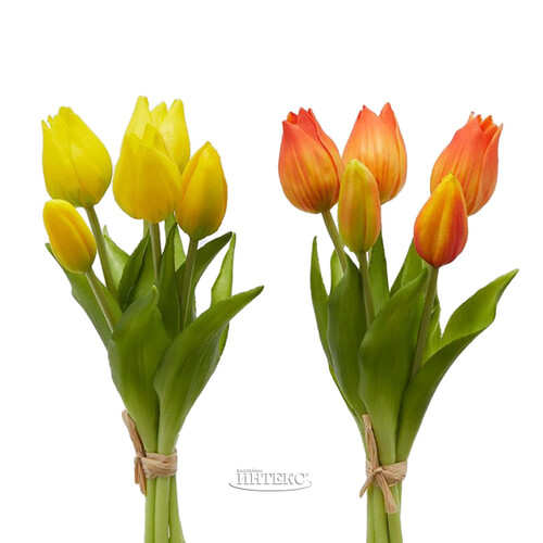 Силиконовые цветы Тюльпаны Parateo 5 шт, 26 см желтые EDG
