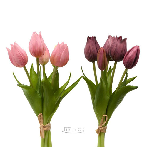 Силиконовые цветы Тюльпаны Parateo 5 шт, 26 см сиреневые EDG