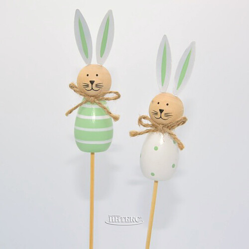 Пасхальные украшения на палочке Кролики Green and White 34 см, 2 шт Breitner