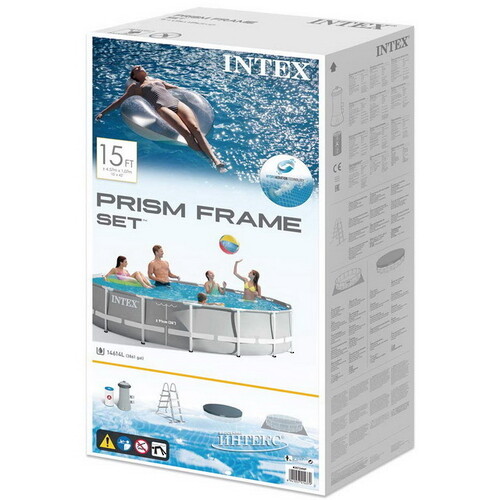 Каркасный бассейн 26724 Intex Prism Frame 457*107 см серый, картриджный фильтр, аксессуары INTEX