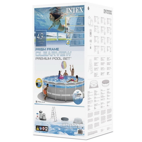 Каркасный бассейн 26730 Intex Prism Frame Clearview 488*122 см, картриджный фильтр, аксессуары INTEX