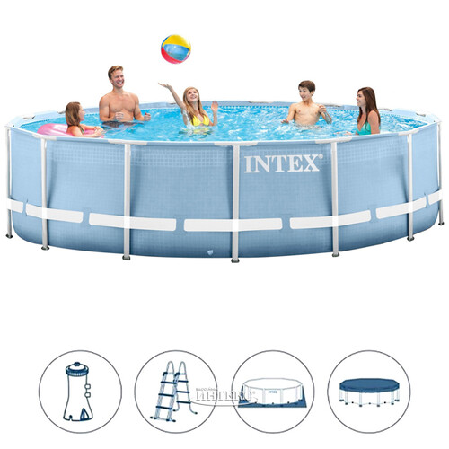 Каркасный бассейн Intex Prism Frame 457*122 см голубой, картриджный фильтрс, аксессуары INTEX
