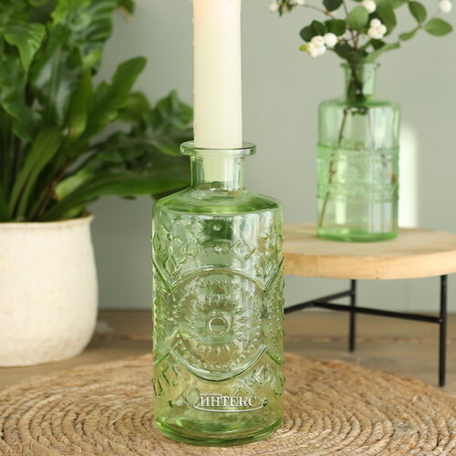 Стеклянная ваза-бутылка Berlin 21 см зеленая Ideas4Seasons