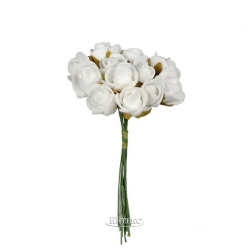Искусственные розы для декора Lallita 10 см, 12 шт, белые Ideas4Seasons