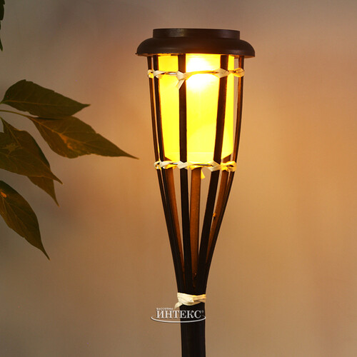 Садовый фонарь на солнечной батарее Solar Bamboo - Black 65 см, с эффектом живого пламени, IP44 Koopman