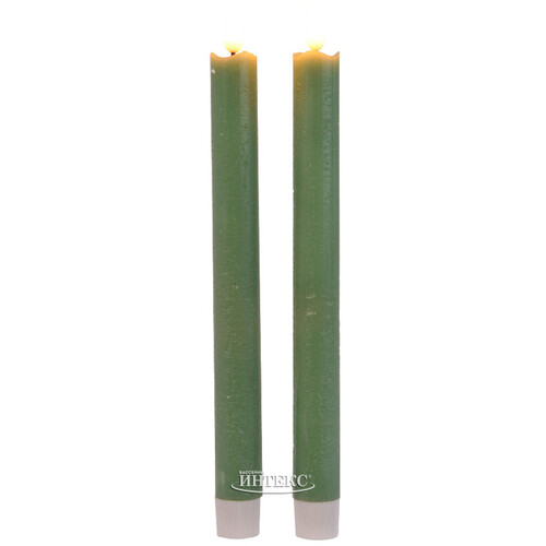 Столовая светодиодная свеча с имитацией пламени Стелла 24 см 2 шт эвкалиптовая, батарейка Kaemingk