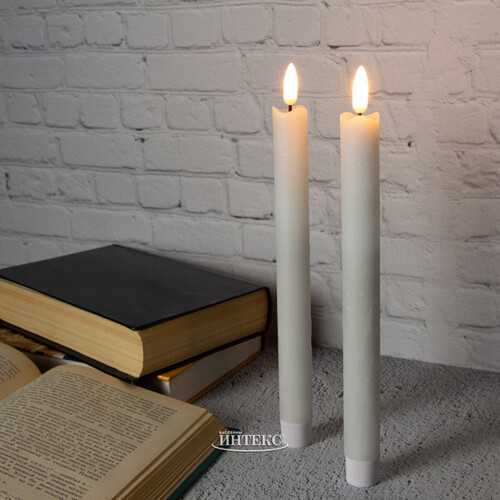 Столовая светодиодная свеча с имитацией пламени Стелла 24 см 2 шт, белая, батарейка Kaemingk