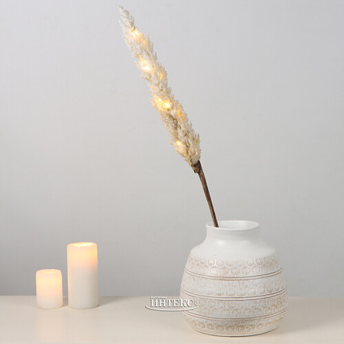 Светящаяся ветка для декора Cortaderia Creamy 70 см, теплые белые LED, на батарейках Kaemingk