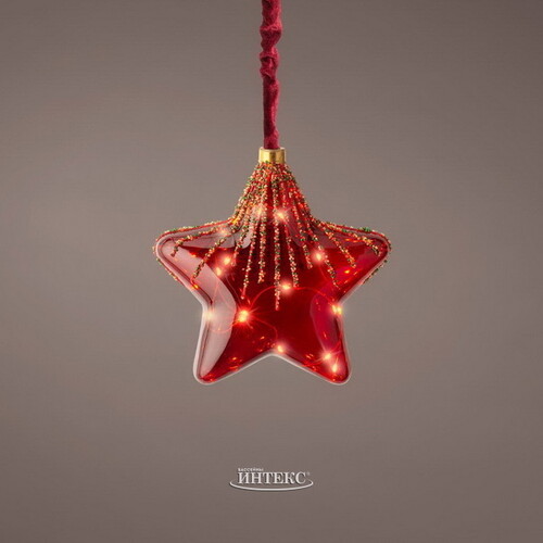 Подвесной светильник Звезда Мишель 80*20 см, 15 микро LED ламп, красный, на батарейках, стекло Kaemingk