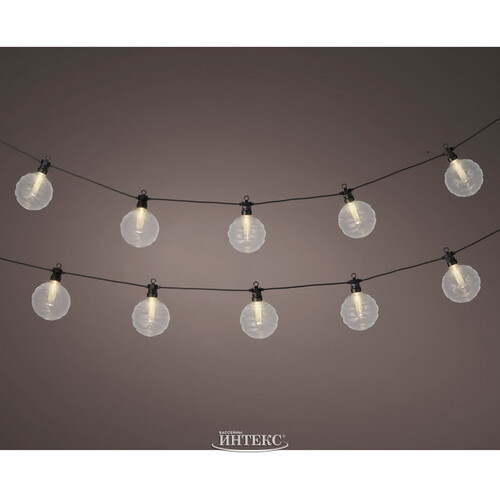 Гирлянда из лампочек Russula, 10 ламп, теплые белые LED, 4.5м, черный ПВХ, соединяемая, IP44 Kaemingk