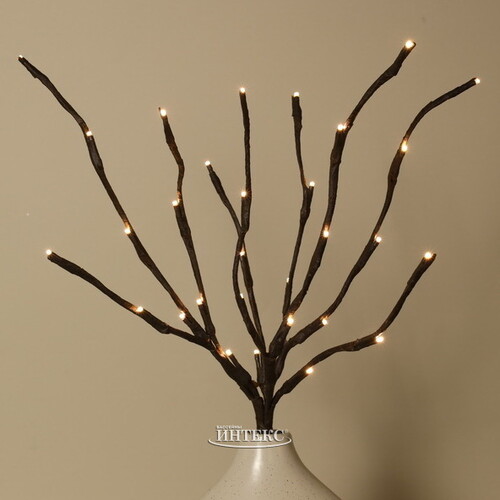 Светящаяся ветка Sparkling Willow 50 см, 30 теплых белых LED ламп, на батарейках, IP44 Kaemingk