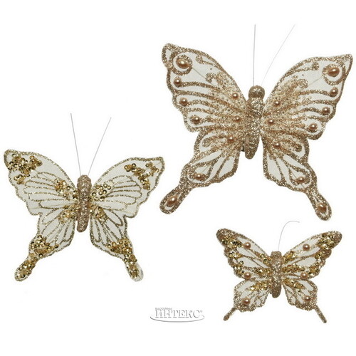 Набор декоративных украшений Бабочки Alessandro 8-13 см, 3 шт, клипса Kaemingk