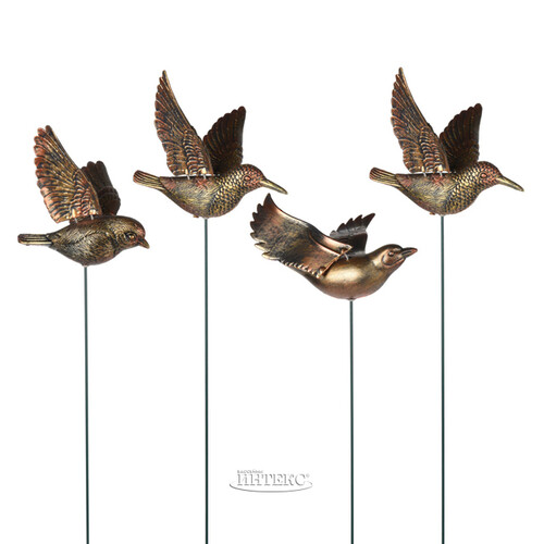 Набор садовых штекеров Птички Флавио: Giardini Di Boboli 60 см, 4 шт, бронзовые Koopman