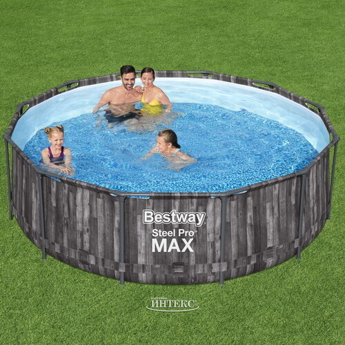 Каркасный бассейн 5614X Bestway Steel Pro Max - Grey Wood 366*100 см, фильтр-насос, лестница Bestway