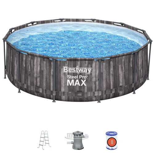 Каркасный бассейн 5614X Bestway Steel Pro Max - Grey Wood 366*100 см, фильтр-насос, лестница Bestway