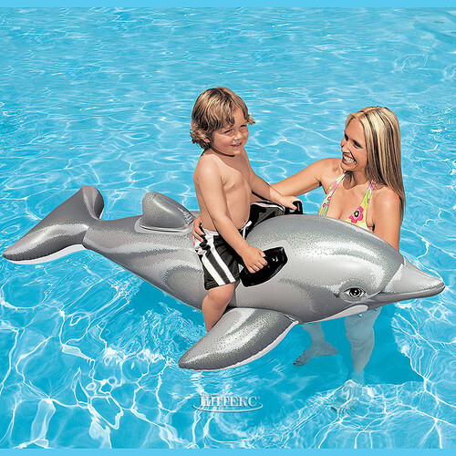 Надувная игрушка Дельфин 175*66 см, до 40 кг, серый INTEX