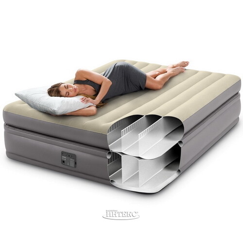 Надувная кровать с насосом Prime Comfort Queen, 152*203*51 см INTEX