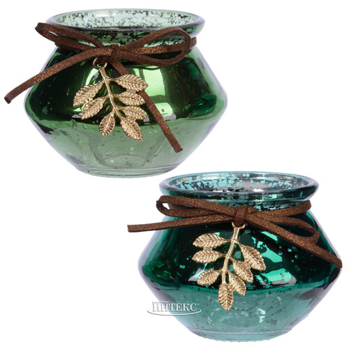 Стеклянный подсвечник для чайной свечи Фарфаллино 9 см зеленый бархат Kaemingk