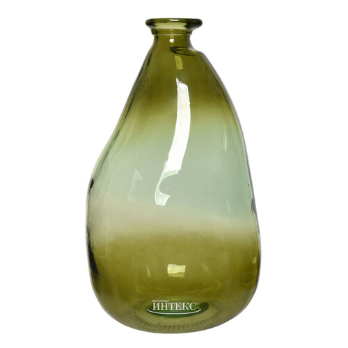 Стеклянная ваза-бутылка Olea 36 см оливковая Kaemingk