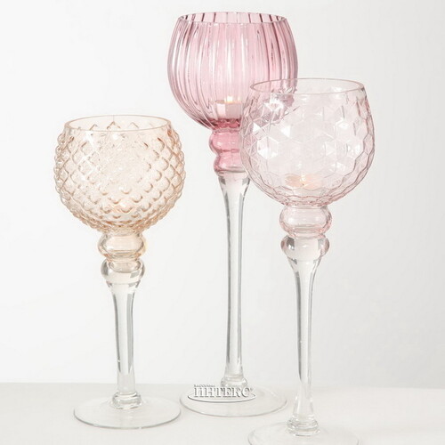 Набор стеклянных подсвечников - бокалов Модена 30-40 см розовый, 3 шт Boltze