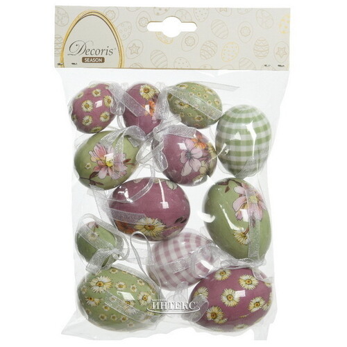 Пасхальные украшения Яйца Flower Easter 4-6 см, 12 шт, подвеска Kaemingk