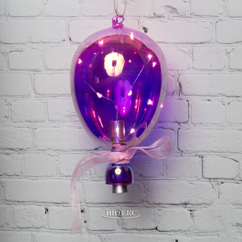 Подвесной светильник Воздушный Шарик Скай 21 см с теплыми белыми LED, фиолетовый, на батарейках, стекло Kaemingk