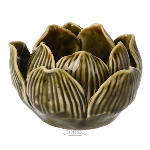 Керамический подсвечник Lotus 9 см темно-оливковый Koopman