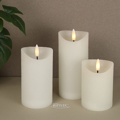 Набор светодиодных свечей с имитацией пламени Allure Blanc 10-15 см, 3 шт, с пультом управления, на батарейках Koopman