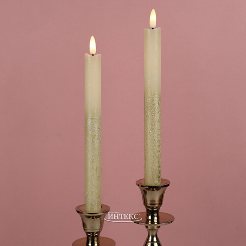 Столовая светодиодная свеча с имитацией пламени Инсендио 26 см 2 шт золотая, батарейка Peha