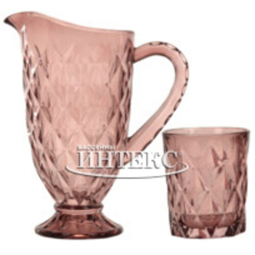 Набор для воды Ниовина: кувшин + 5 стаканов, розовый, стекло, уцененный Koopman