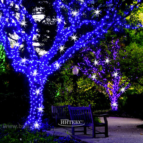 Гирлянды на дерево Клип Лайт Quality Light 30 м, 300 синих LED ламп, с мерцанием, прозрачный ПВХ, IP44 BEAUTY LED