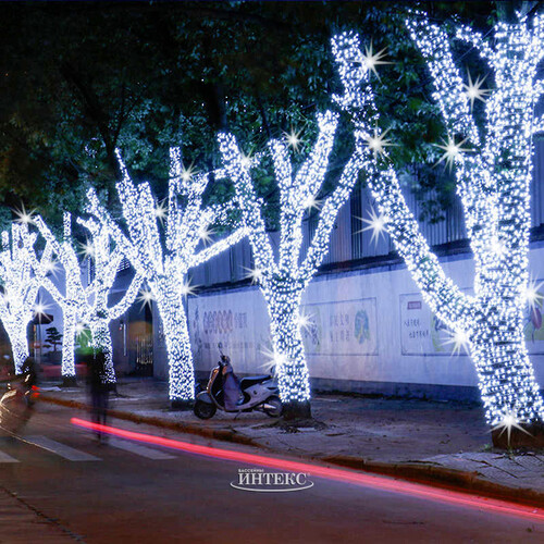 Гирлянды на дерево Клип Лайт Quality Light 100 м, 1000 холодных белых LED ламп, с мерцанием, прозрачный ПВХ, IP44 BEAUTY LED