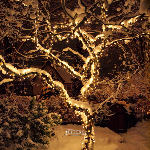 Гирлянды на дерево Клип Лайт Quality Light 60 м, 600 теплых белых LED ламп, прозрачный ПВХ, IP44 BEAUTY LED