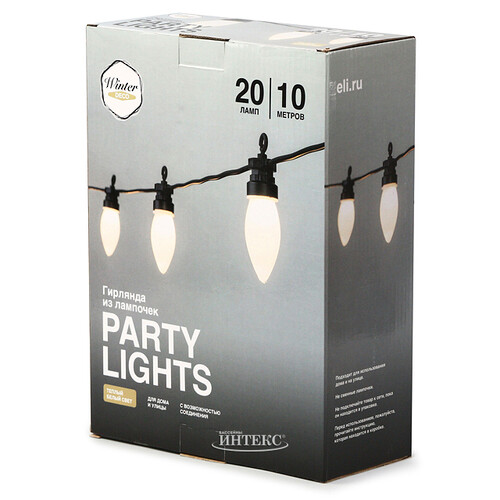 Гирлянда из лампочек Festival Party Lights 10 м, 20 ламп, теплые белые LED, черный ПВХ, соединяемая, IP44 Winter Deco