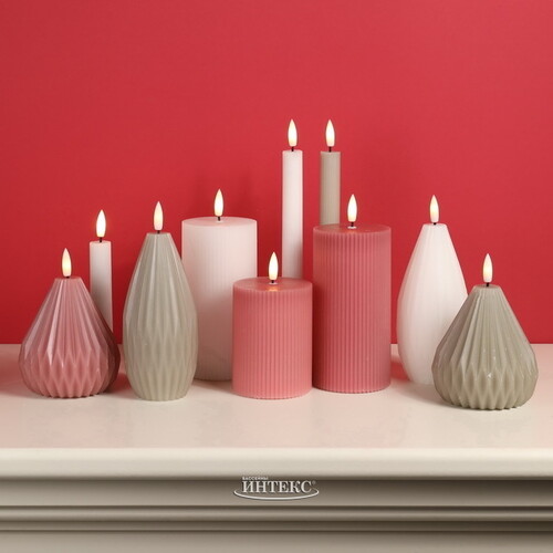 Светодиодная свеча с имитацией пламени Грацио 15 см темно-розовая, батарейка Peha