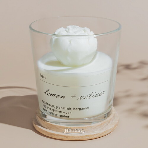 Декоративная ароматическая свеча Luce Pione: Лимон + Ветивер, 30 часов горения Luce