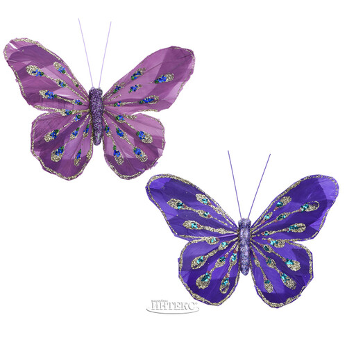 Декоративное украшение Butterfly Jody 13 см фиолетовое, 2 шт, клипса Koopman