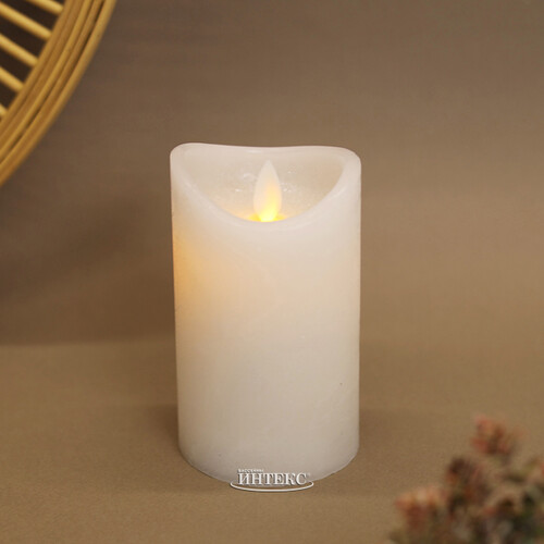 Светильник свеча восковая Живое Пламя 12.5*7.5 см белая на батарейках, таймер Koopman