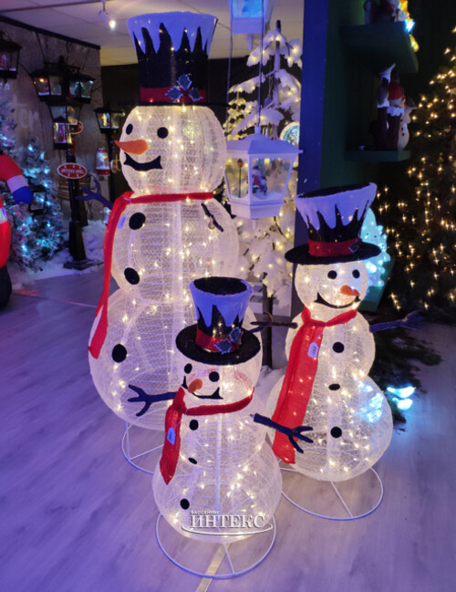 Светящийся Снеговик Гарольд в чёрном цилиндре 90 см, 64 теплые белые LED лампы, IP44 Peha