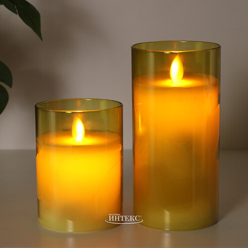 Светодиодная свеча с имитацией пламени Magic Flame в стакане 15 см салатовая Peha