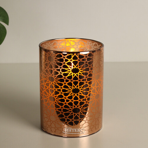Светодиодная свеча в стакане Bronzetta 10 см, на батарейках Peha