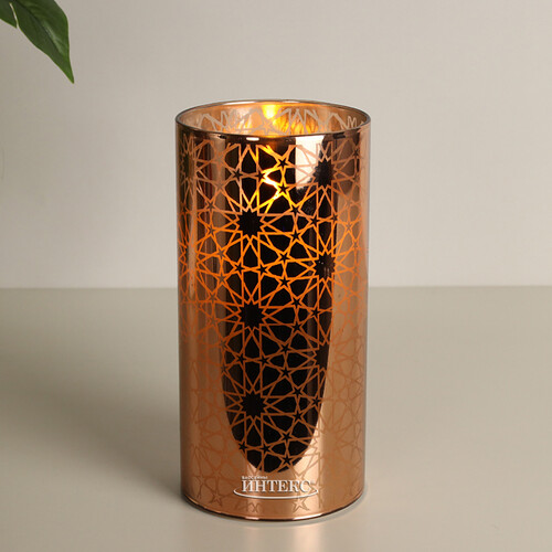 Светодиодная свеча в стакане Bronzetta 15 см, на батарейках Peha