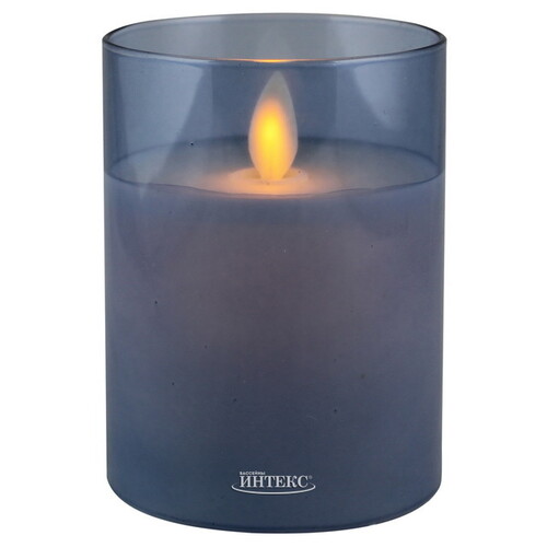 Светодиодная свеча с имитацией пламени Magic Flame в стакане 10 см голубая Peha