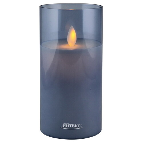 Светодиодная свеча с имитацией пламени Magic Flame в стакане 15 см голубая Peha
